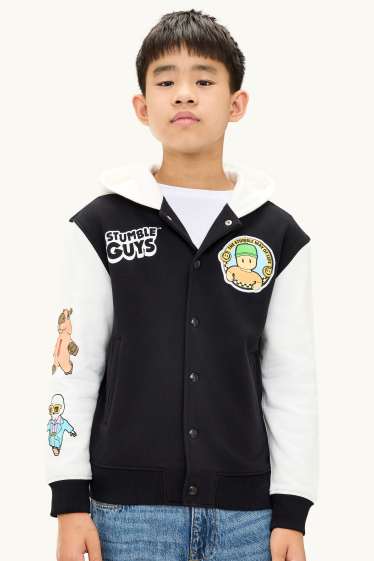 Children Boys - Stumble Guys - varsity jacket with hood - white / black