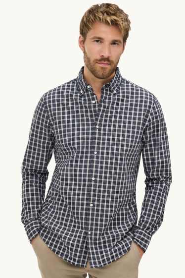Hommes - Chemise - regular fit - col button-down - à carreaux - bleu foncé / blanc