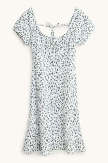 Damen - A-Linien Kleid - geblümt - weiß / blau