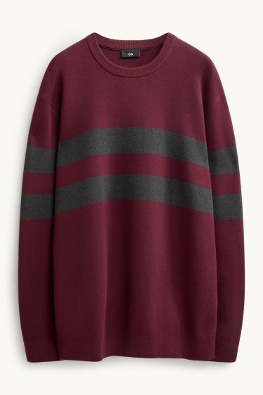 Men - Jumper - striped - bordeaux / black