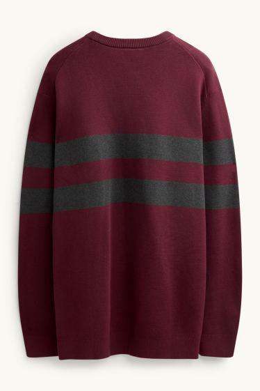 Men - Jumper - striped - bordeaux / black