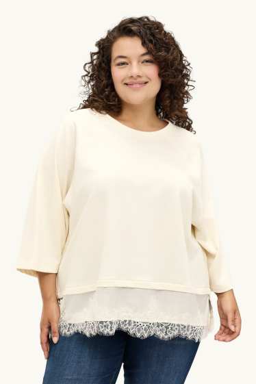 Women - Sweatshirt - 2-in-1 look - creme