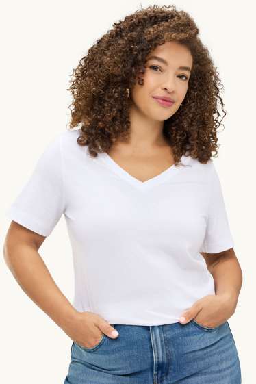 Femmes - T-shirt à col V - regular fit - blanc