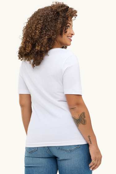 Femmes - T-shirt à col V - regular fit - blanc