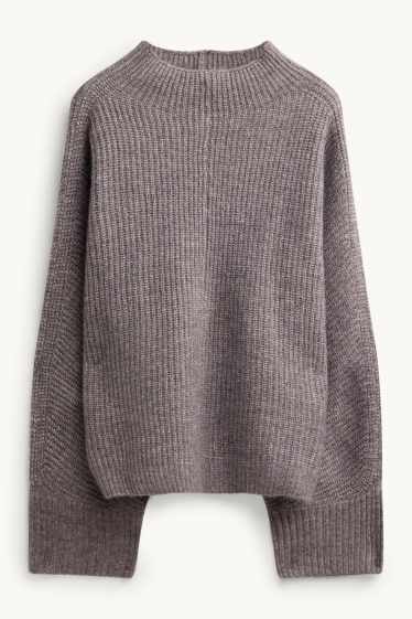 Damen - Strickpullover - gerippt - taupe