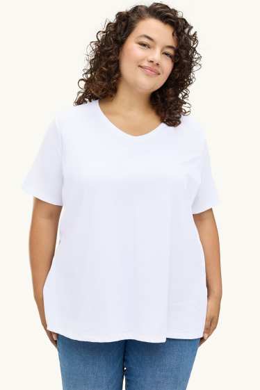 Damen - Multipack 2er - T-Shirt mit V-Ausschnitt - Stretch - LYCRA® - weiß