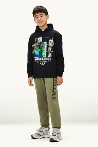 Bambini - Set - felpa con cappuccio e pantaloni sportivi - 2 pezzi - effetto brillante - Minecraft - nero