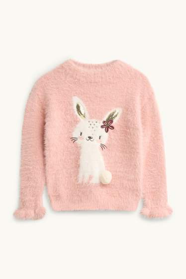 Bambine - Leprotto - maglione - effetto brillante - rosa pallido