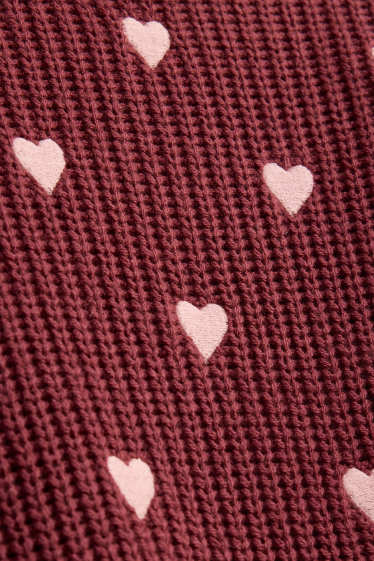 Enfants filles - Cœur - pull - finition côtelée - bordeaux
