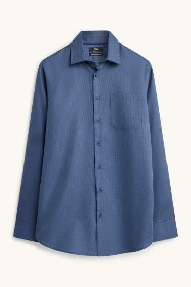 Heren - Business-overhemd - regular fit - kent - strijkvrij - met structuur - blauw