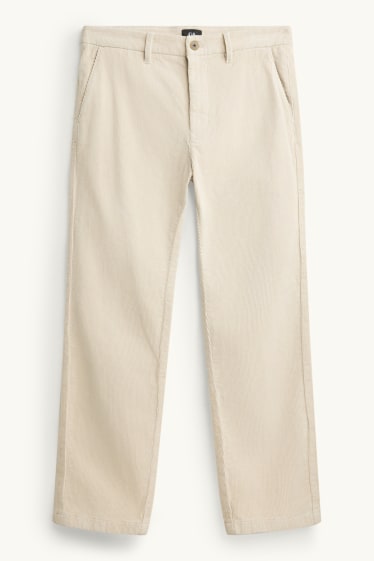 Pánské - Manšestrové kalhoty chino - regular fit - krémové barvy