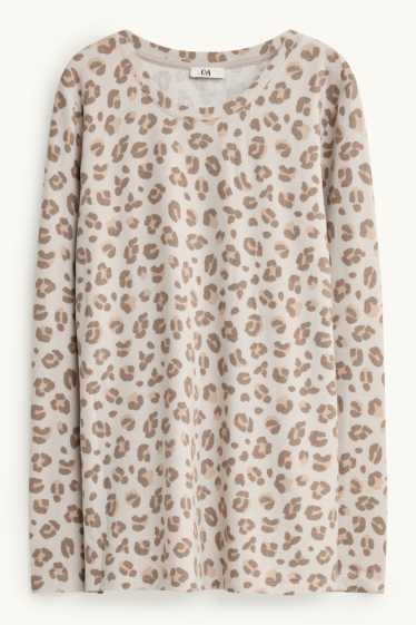 Damen - Pyjama - Leo-Print - beige / braun