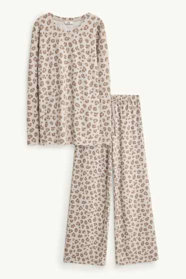 Damen - Pyjama - Leo-Print - beige / braun