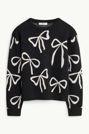 Kinder Mädchen - Schleife - Pullover - schwarz / weiß