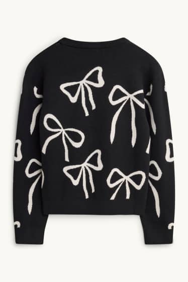 Kinder Mädchen - Schleife - Pullover - schwarz / weiß