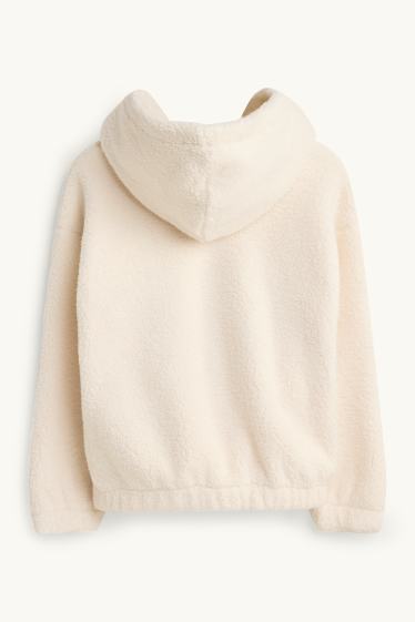 Bambine - Giacca in pelo teddy con cappuccio - bianco crema