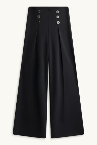 Damen - Stoffhose - High Waist - Wide Leg - schwarz