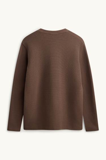 Home - Samarreta de màniga llarga - regular fit - texturada - marró