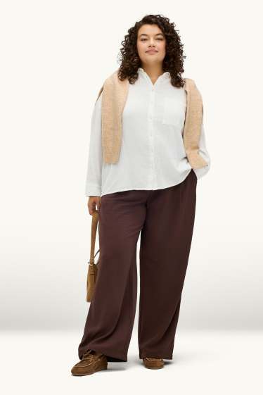 Dames - Pantalon - high waist - wide leg - bruin