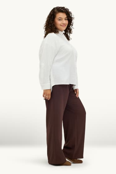 Dames - Pantalon - high waist - wide leg - bruin