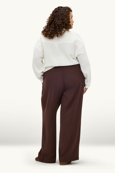 Dames - Pantalon - high waist - wide leg - bruin