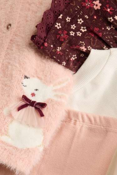 Nena - Conillets - conjunt - faldilla, leotards, jaqueta de punt i jersei - 4 peces - blanc/rosa