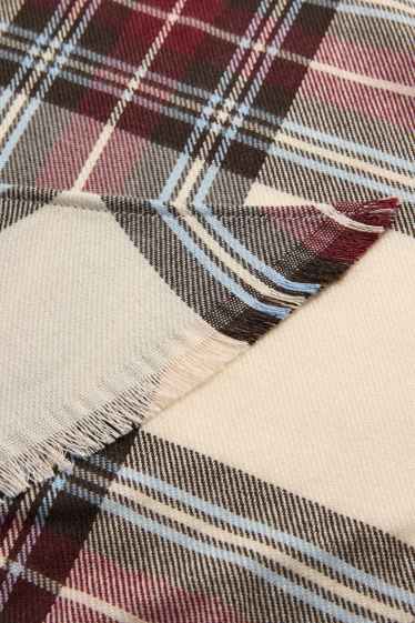 Damen - Fransenschal - kariert - beige / bordeaux