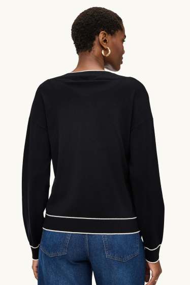 Damen - Pullover mit V-Ausschnitt - schwarz / weiß