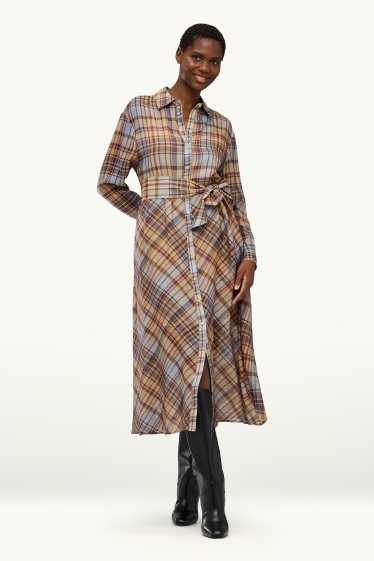 Women - Shirt dress with belt - check - beige / brown