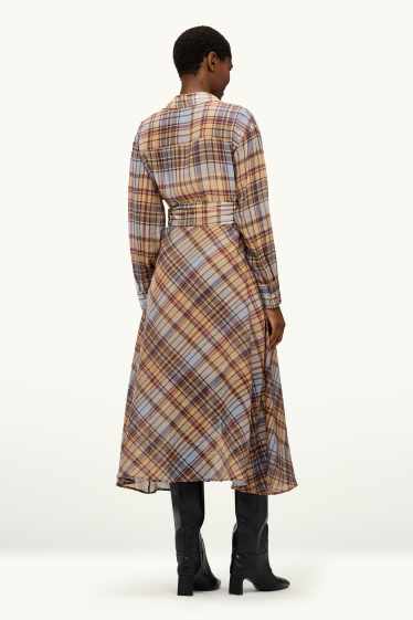 Women - Shirt dress with belt - check - beige / brown