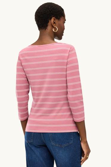 Women - Long sleeve top - regular fit - striped - rose