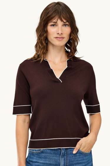 Damen - Strickpullover - kurzarm - dunkelbraun