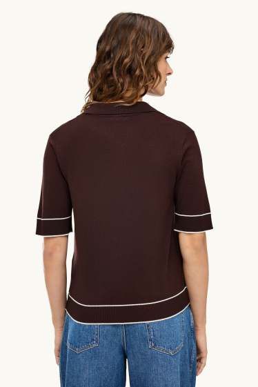 Damen - Strickpullover - kurzarm - dunkelbraun