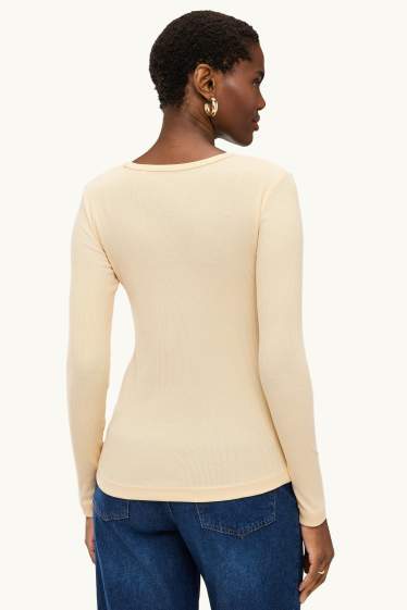 Dames - Longsleeve - slim fit - geribd - lichtgeel