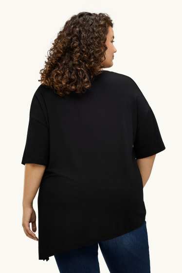 Femei - Tricou cu decolteu în V - relaxed fit - negru