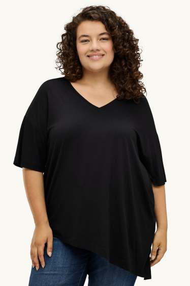 Femei - Tricou cu decolteu în V - relaxed fit - negru