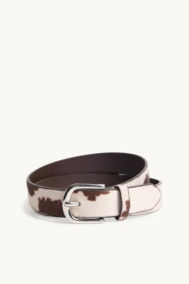 Femmes - Ceinture avec garniture en imitation fourrure - matière synthétique - marron / blanc crème
