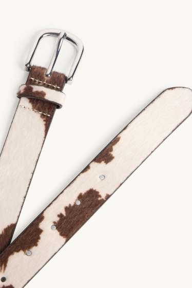 Femmes - Ceinture avec garniture en imitation fourrure - matière synthétique - marron / blanc crème