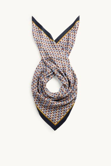 Women - Satin neckerchief - patterned - dark blue