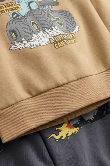 Bambini - Confezione da 2 - Monster Truck - felpa con cappuccio e maglia felpata girocollo - marrone chiaro