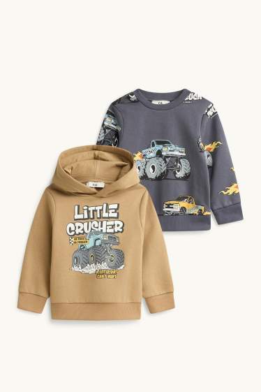 Bambini - Confezione da 2 - Monster Truck - felpa con cappuccio e maglia felpata girocollo - marrone chiaro