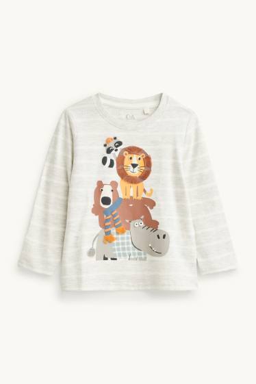 Kinder Jungen - Wildtiere - Langarmshirt - gestreift - grau