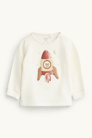 Bébés garçons - Ourson, planète et fusée - pyjama bébé - 2 pièces - orange / blanc crème