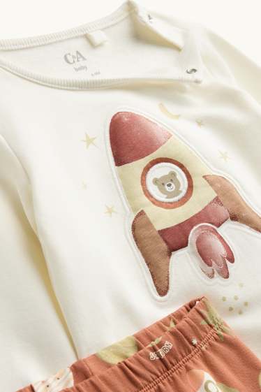 Bébés garçons - Ourson, planète et fusée - pyjama bébé - 2 pièces - orange / blanc crème
