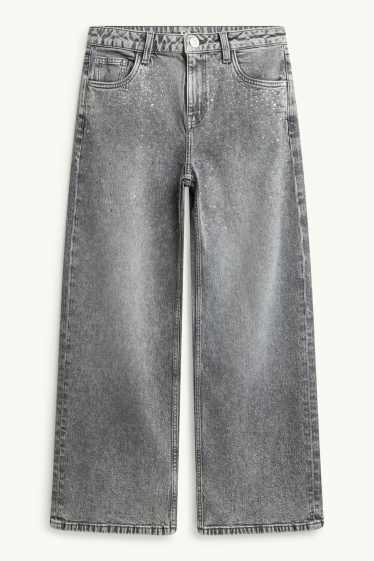 Nena - Wide Leg Jeans amb pedres d’estràs - gris/platejat