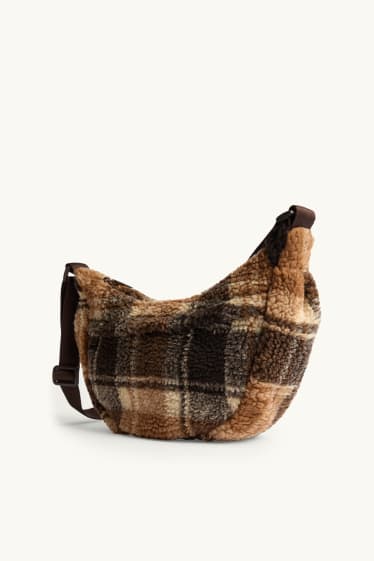 Damen - Teddy-Umhängetasche - kariert - braun / beige