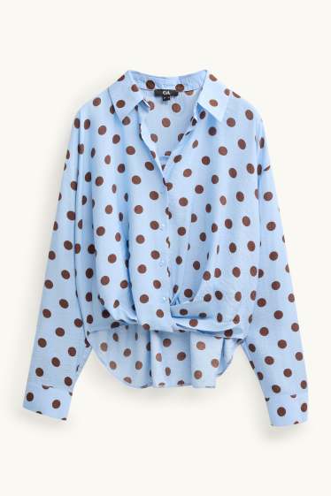Women - Shirt blouse with knot detail - polka dot - blue