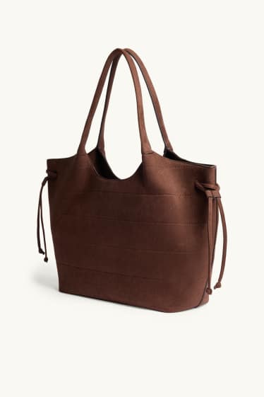Dámské - Velká kabelka shopper - imitace semiše - hnědá
