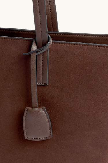 Damen - Großer Shopper - Velourslederimitat - braun
