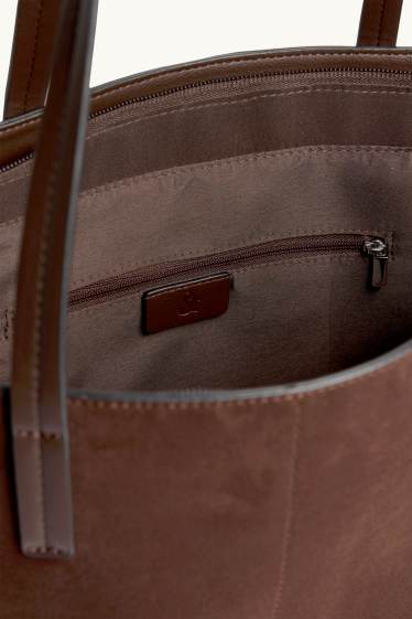Damen - Großer Shopper - Velourslederimitat - braun